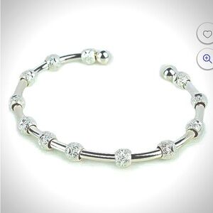 Silver Cuff Bracelet with Etched Beads